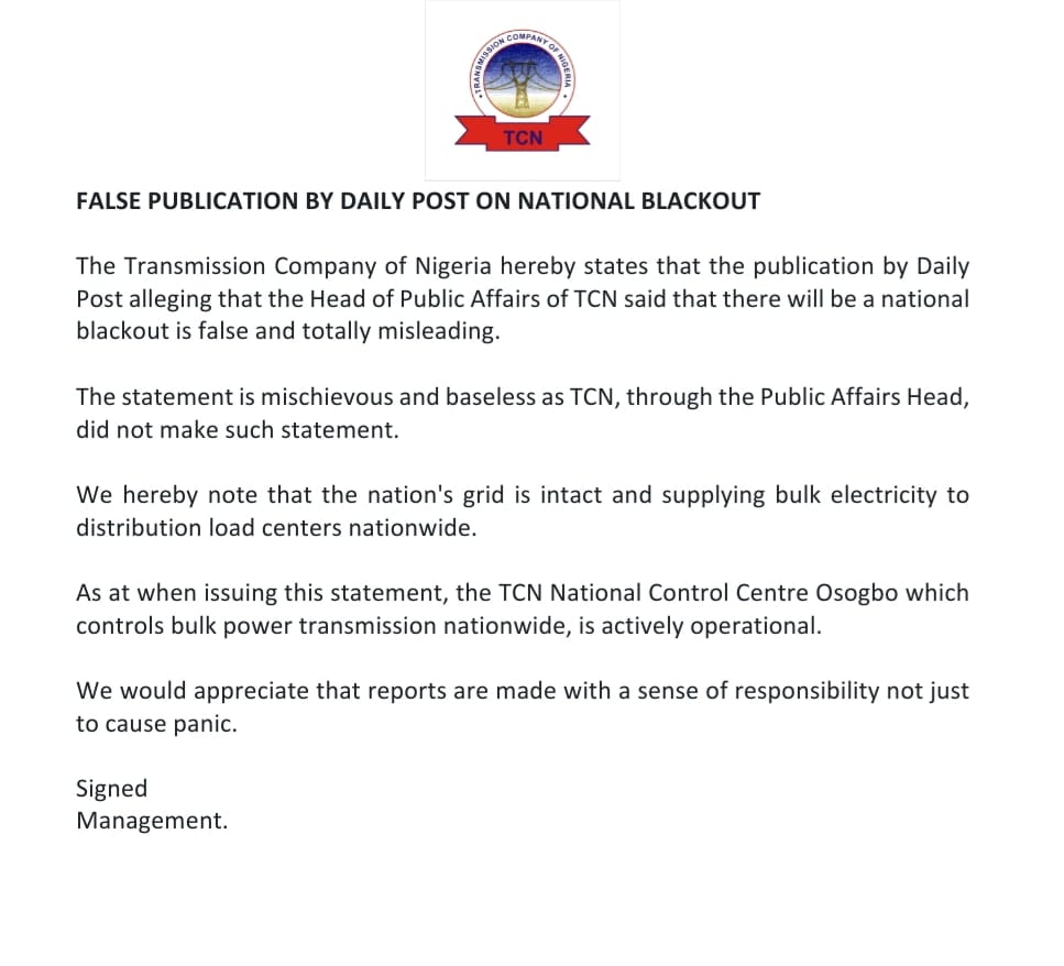 NLC’s Nationwide Strike, TCN Dismisses Report On National Blackout
